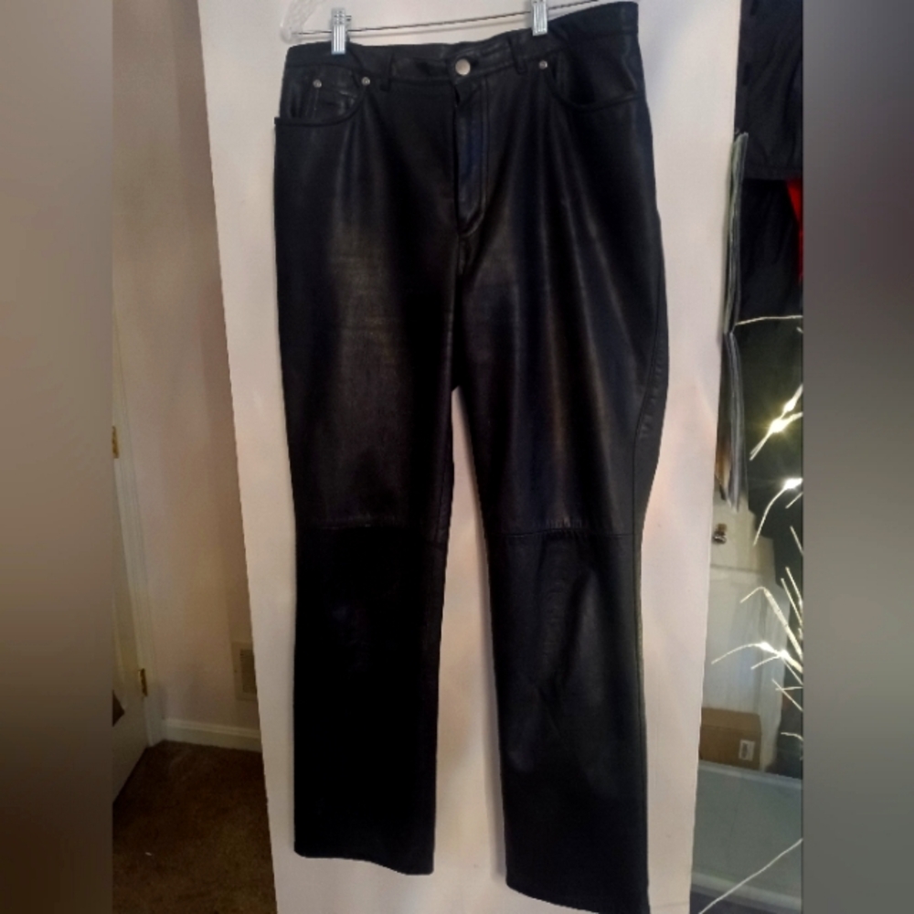 Women's Black Lambskin Leather Pants 12